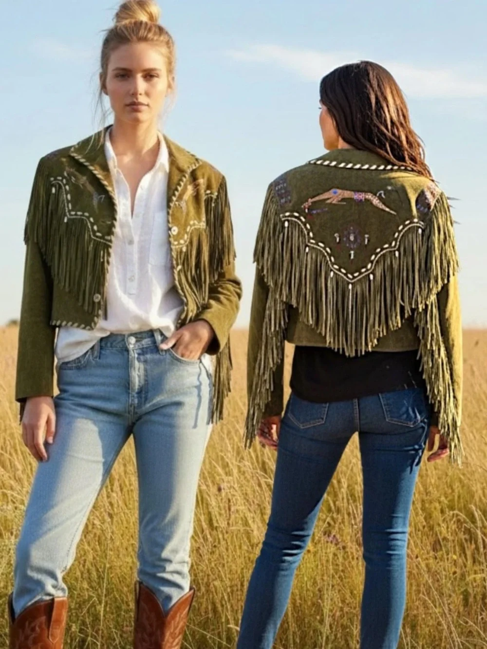 Patricia Wolf Patty Lewis hand painted leather fringe jacket Natice American boh - Picture 8 of 12
